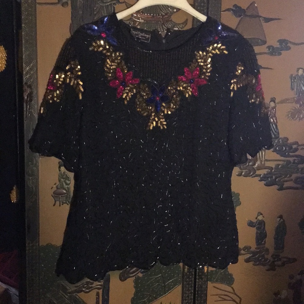 Vintage Royal Feelings Sequin Beaded Silk Top